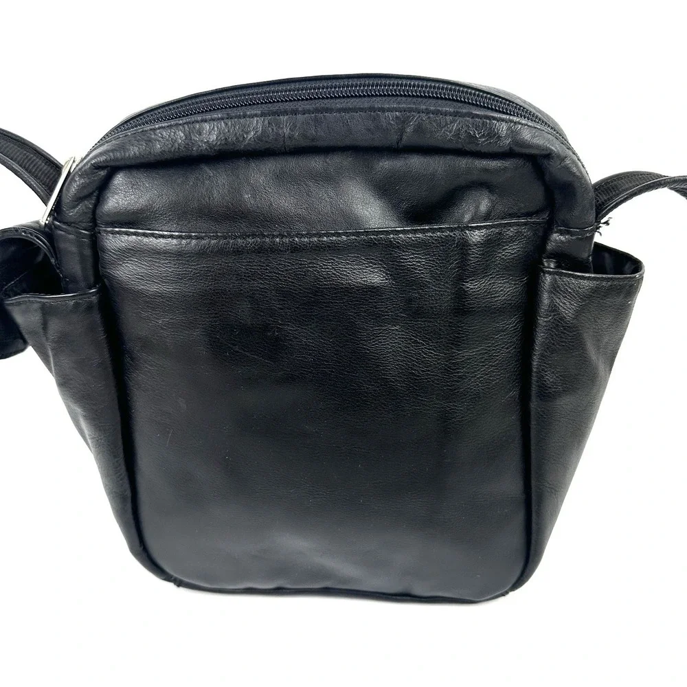 Day Makers Santa Barbara Crossbody Bag Black Leather Heavy Duty Anti Theft‎